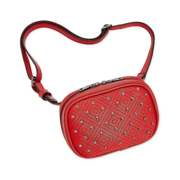 INC QUIIN Red QUILTED STUDDED CONVERTIBLE FANNY PACK Belt Bag Handbag - Picture 1 of 7